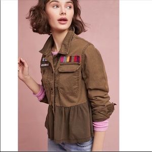 Anthropologie Beaded Peplum Military Jacket Sz L